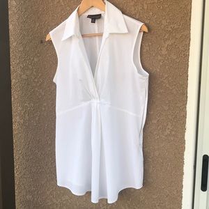 White Sleeveless Gathered Bust Blouse top Sz 14